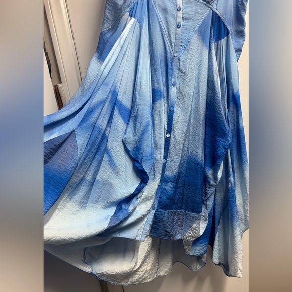 Anthropologie Blue Parachute Printed Tie Dye Flowy Hankerchief Hem Dress XL - Picture 6 of 10